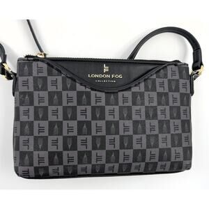 London Fog Addison Tower Signature Print Crossbody Bag Purse Black